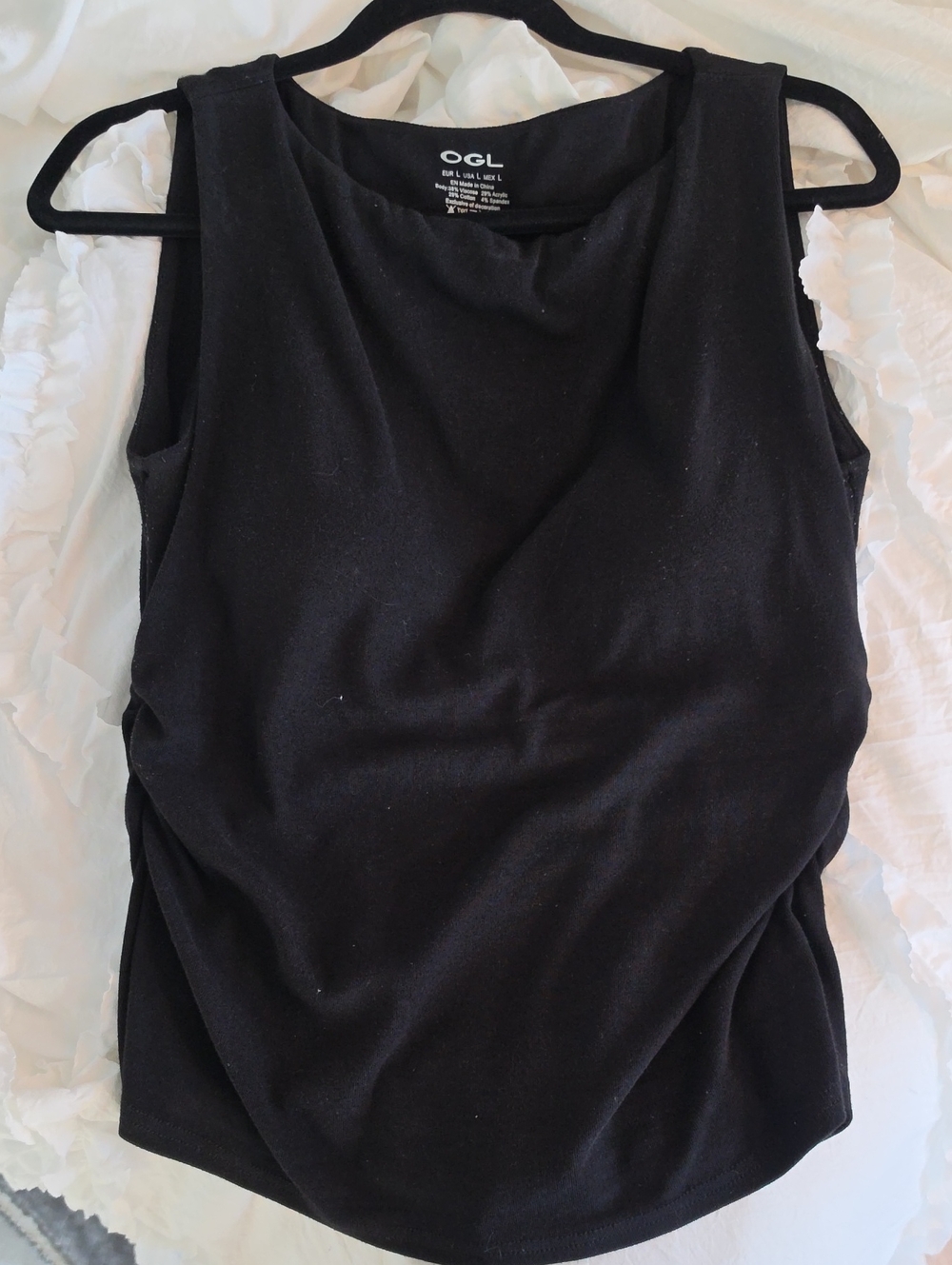 🖤 OGL Black Ruched Sleeveless Top with Built-In Padded Bra – Size L